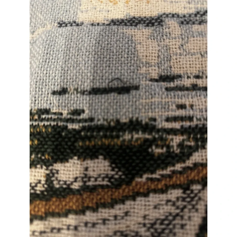Vintage Tapestry Lake‎ Sailboat Birds Harbor Fringe Lap Blanket Throw Outdoors